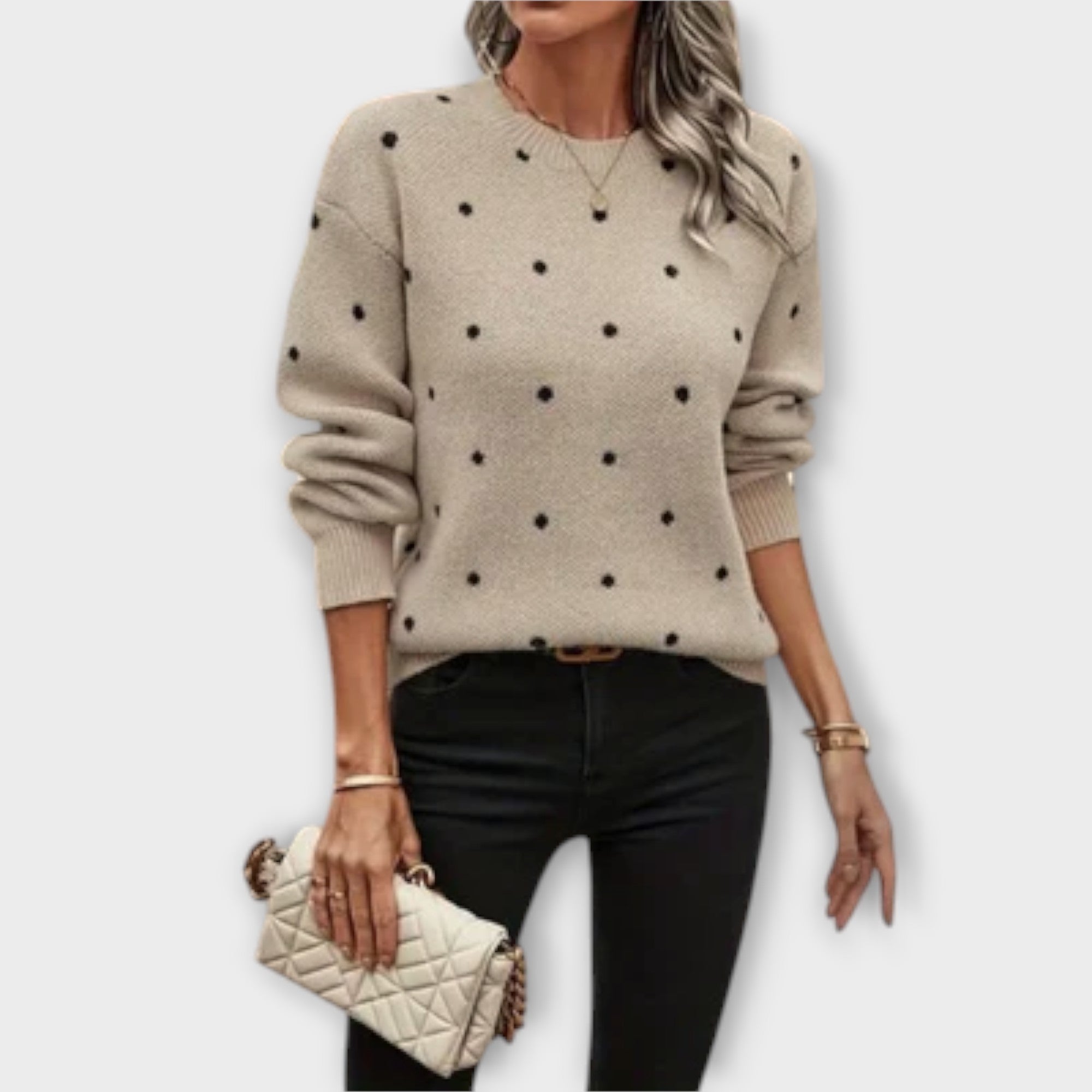 Ava – Casual Long-Sleeve Knit Sweater with Polka Dot Pattern