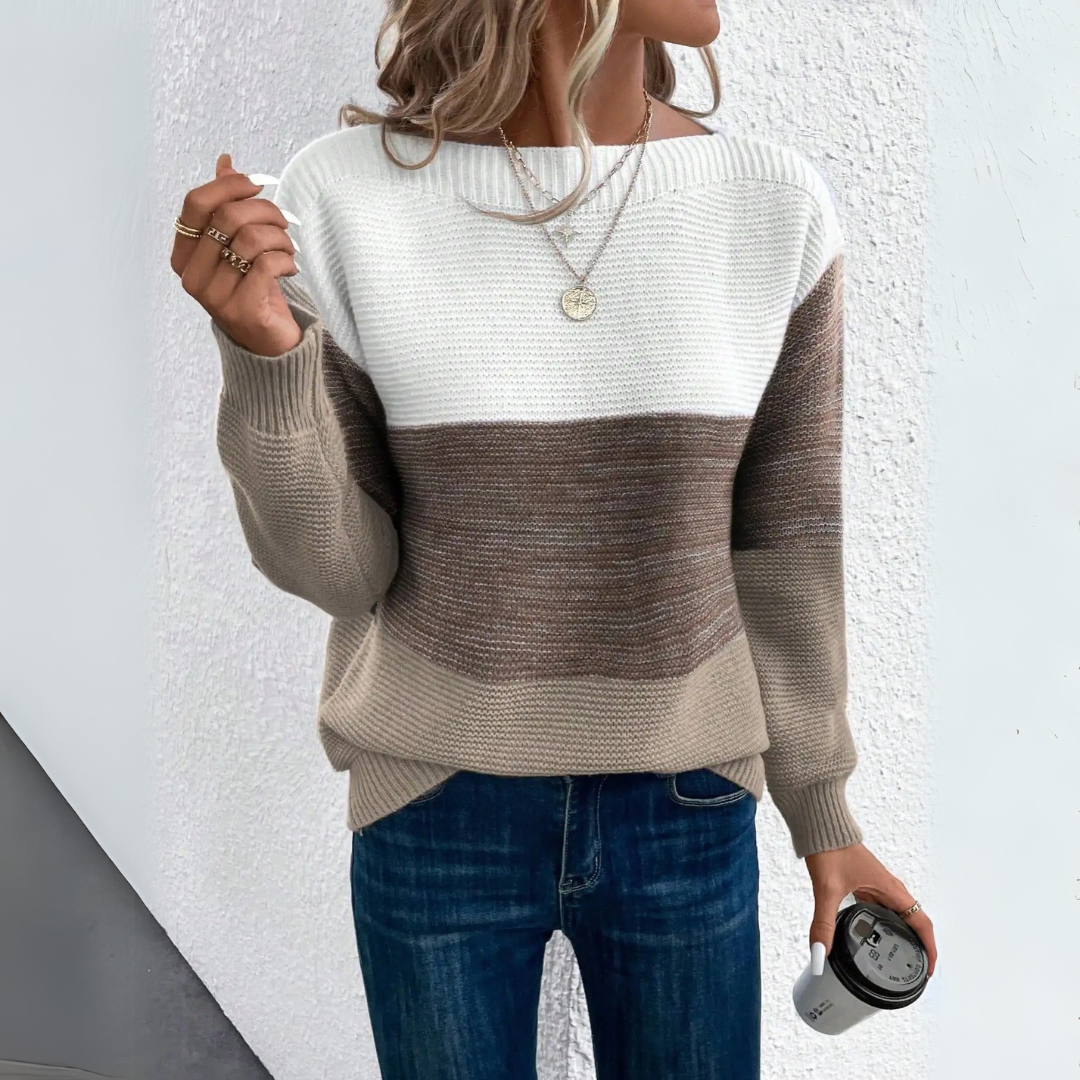 Clara - Elegant Three-Tone Patchwork Sweater