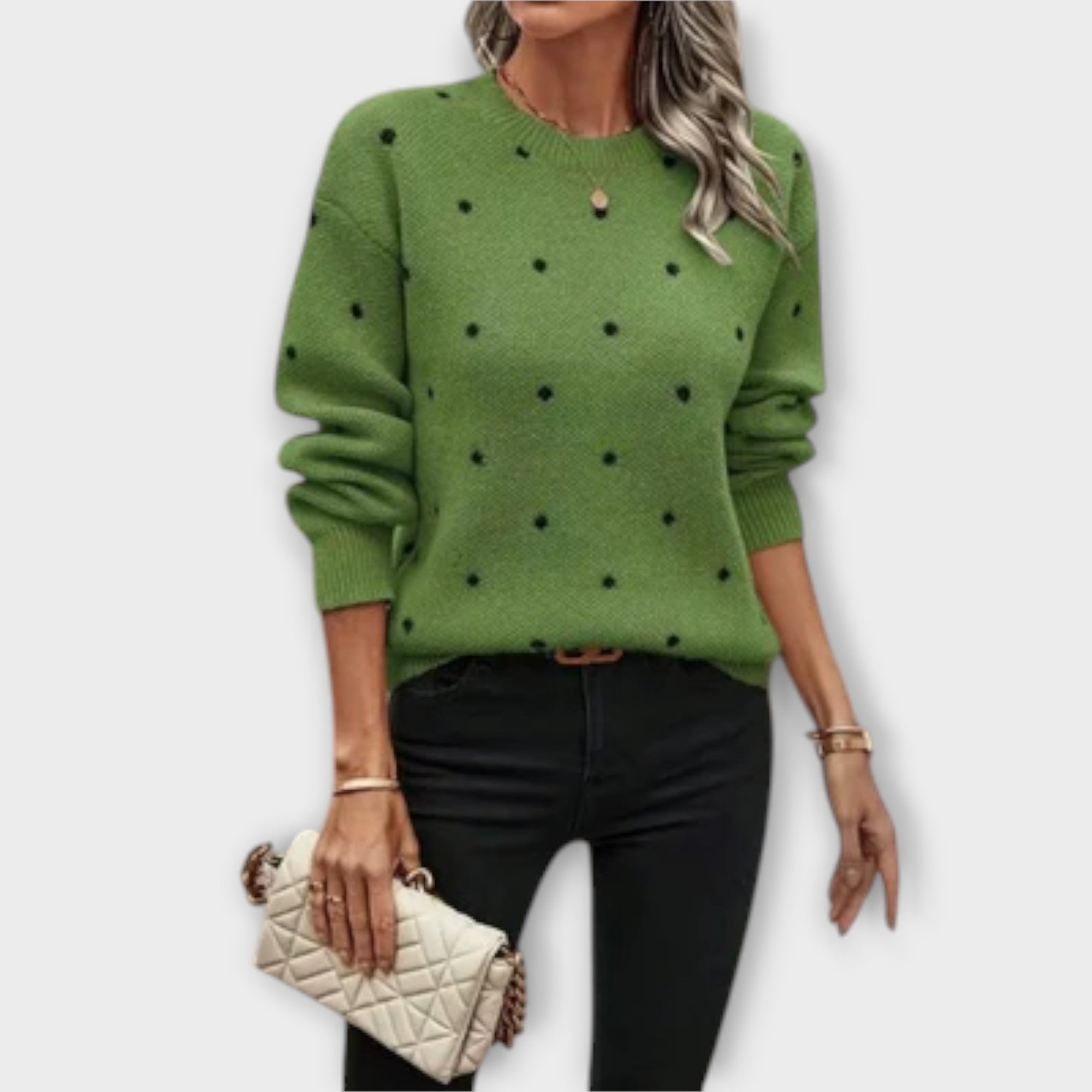 Ava – Casual Long-Sleeve Knit Sweater with Polka Dot Pattern