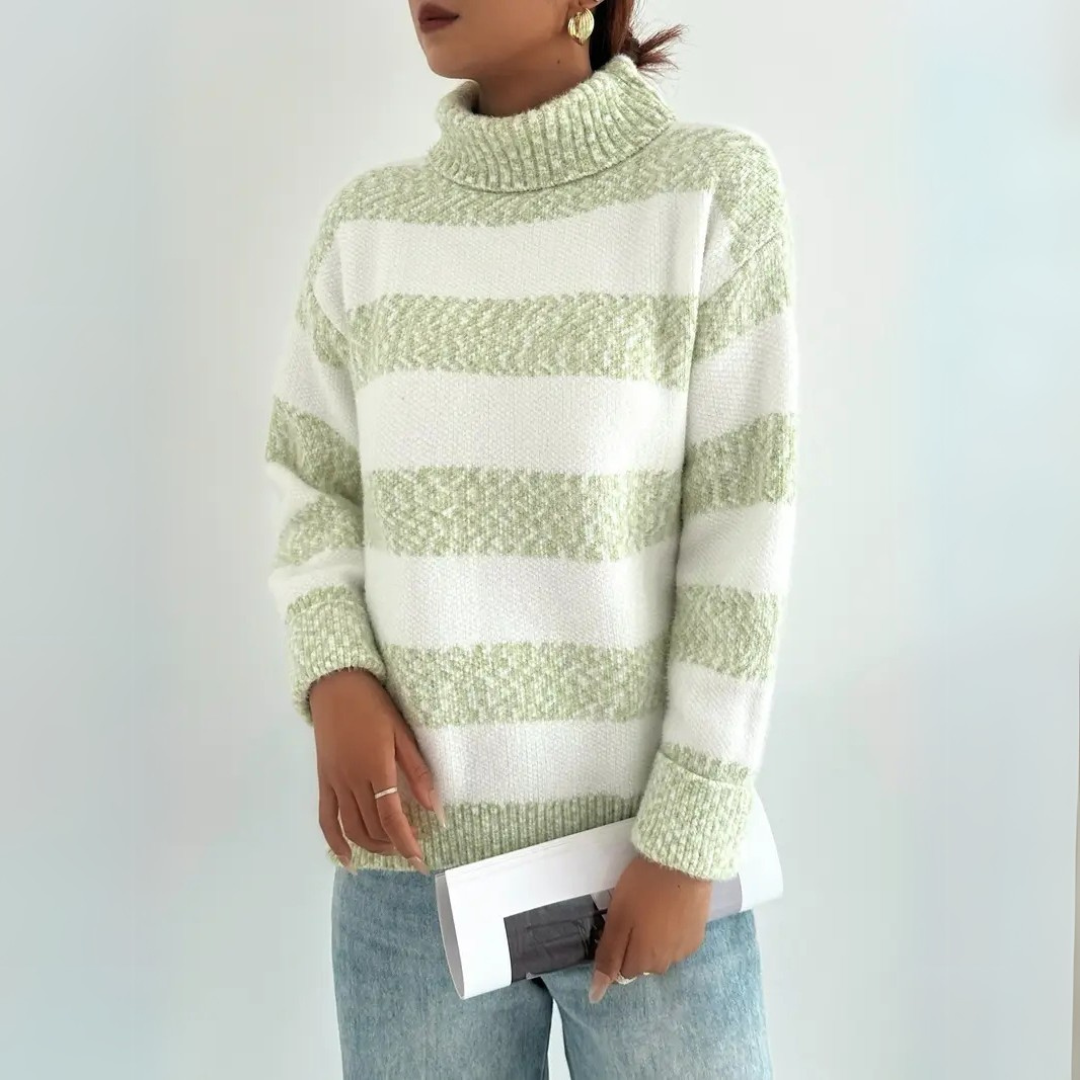 Emilia - Soft Turtleneck Sweater with Pastel Stripes