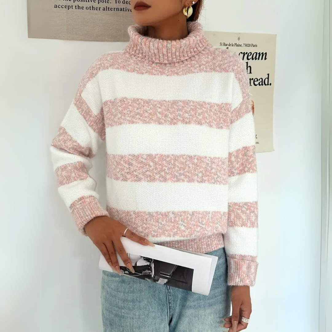 Emilia - Soft Turtleneck Sweater with Pastel Stripes