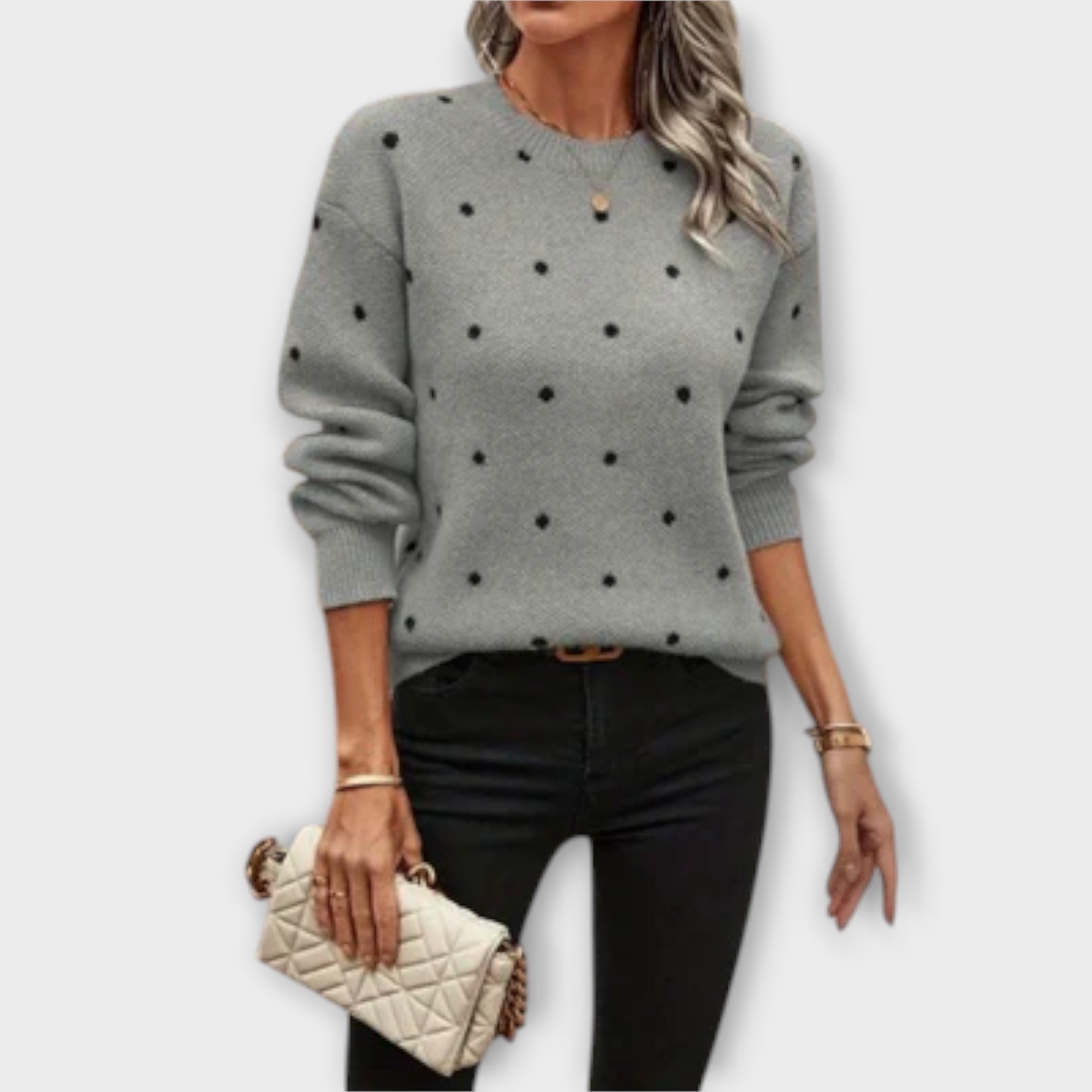 Ava – Casual Long-Sleeve Knit Sweater with Polka Dot Pattern