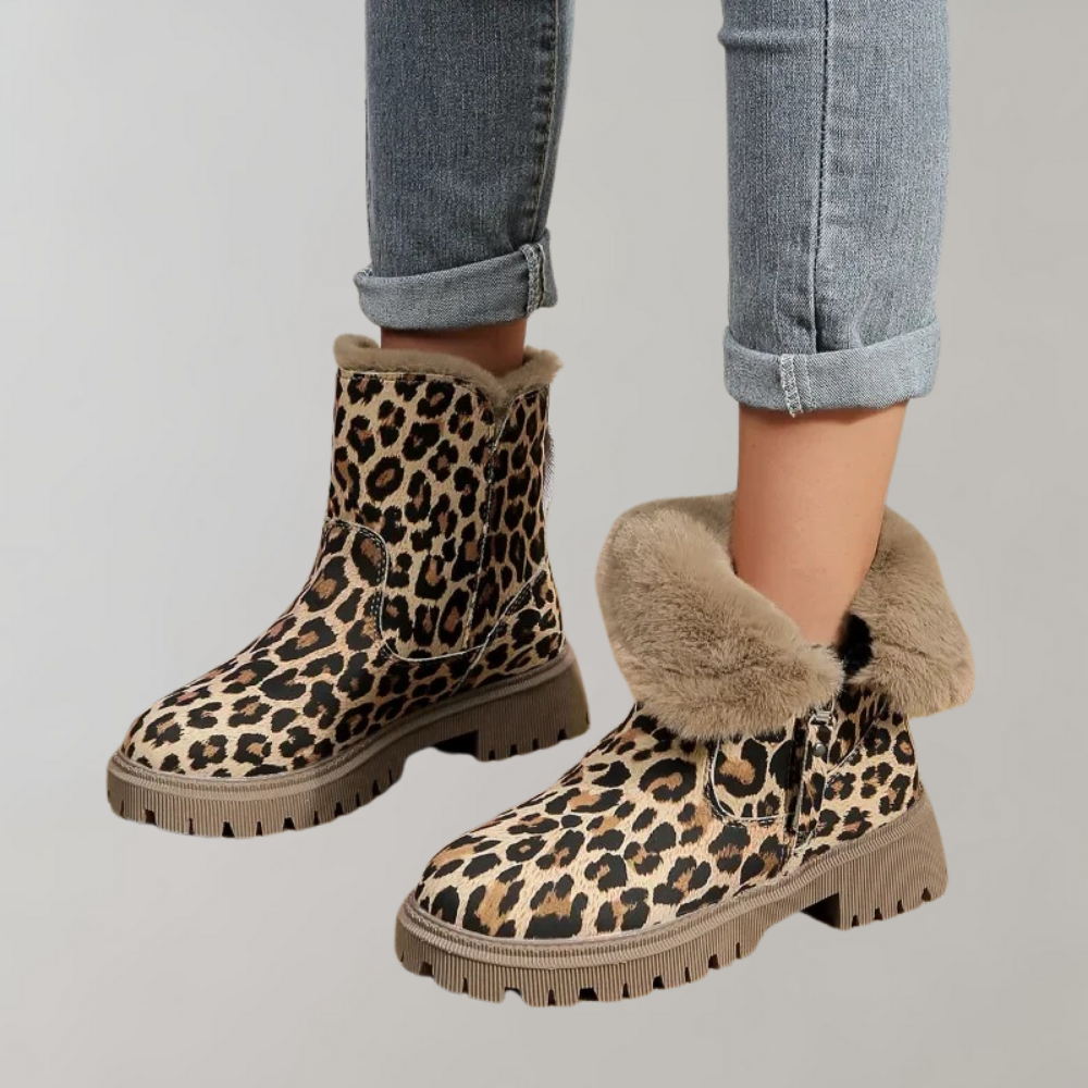 Kathy - Lined Boots with Leopard Print