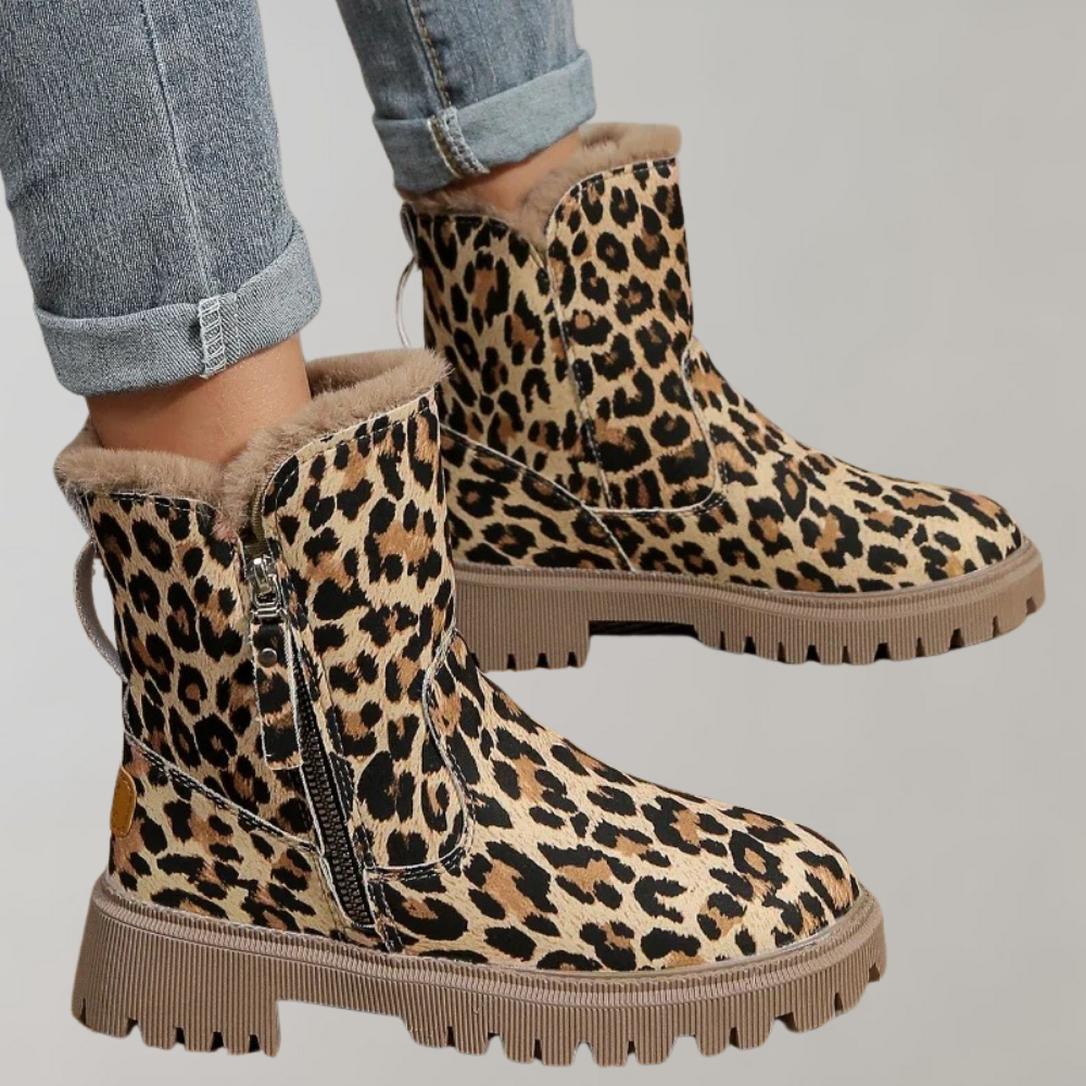 Kathy - Lined Boots with Leopard Print