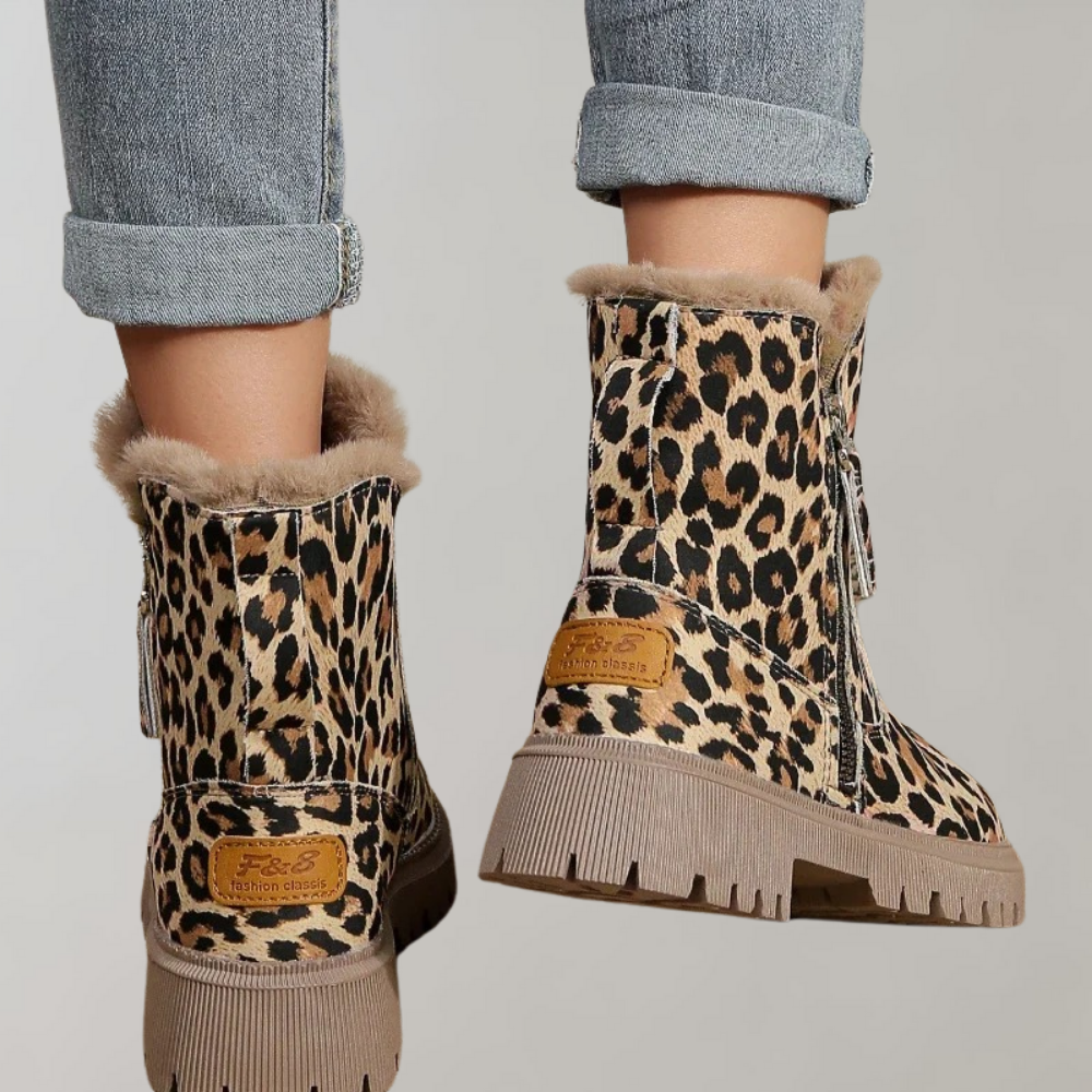 Kathy - Lined Boots with Leopard Print