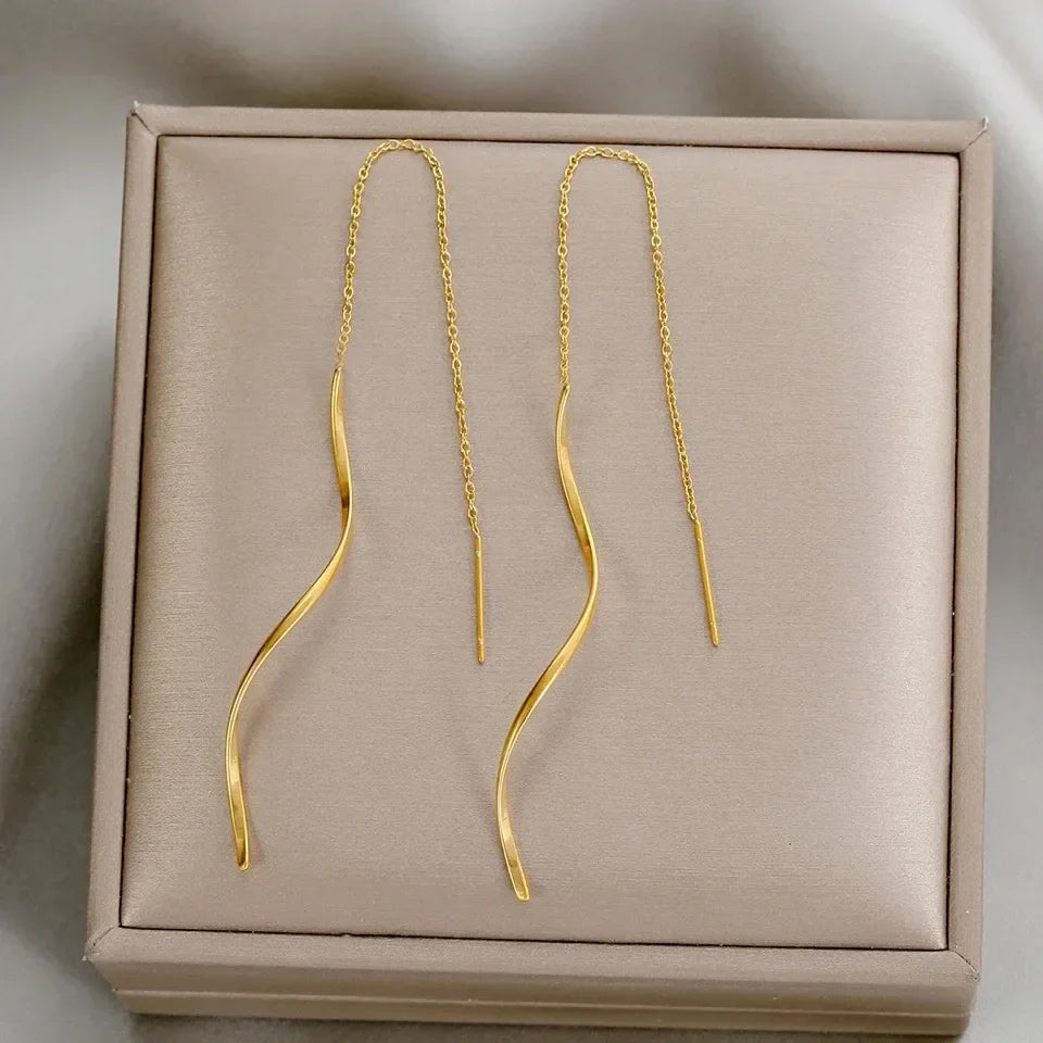 Long Earrings with Wavy Design