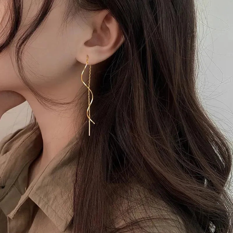 Long Earrings with Wavy Design