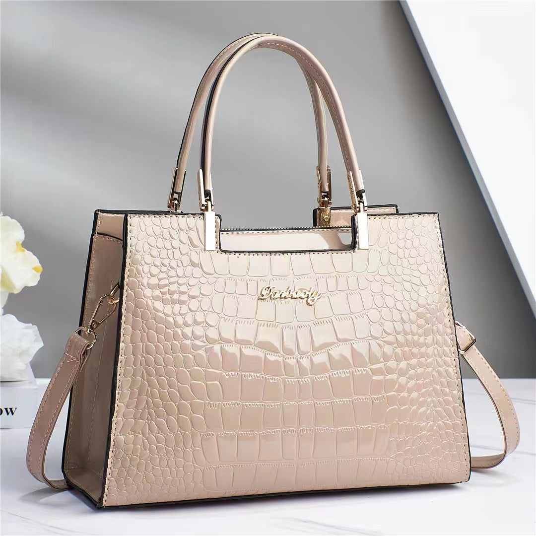 Glossy Crocodile-Pattern Handbag