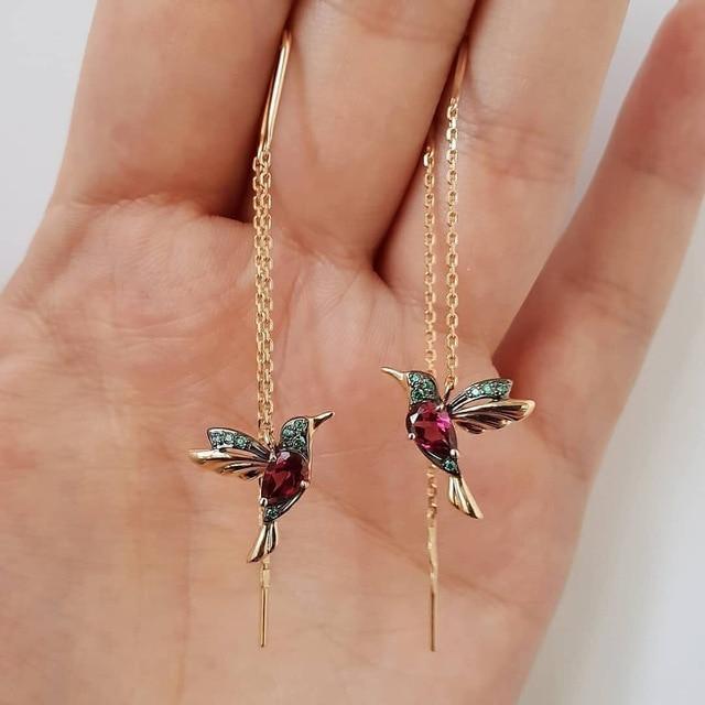 Hummingbird Earrings with Enamel and Zirconia